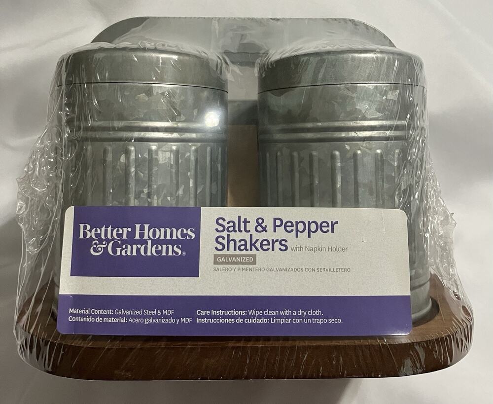Better Homes & Gardens Salt Pepper Shakers Napkin Holder Set Galvanized Steel